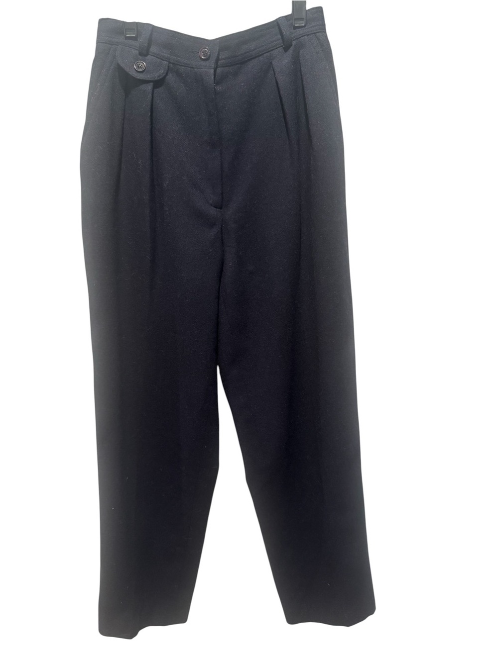 SK & COMPANY Vintage Petite Navy Blue Wool Blend Pleated High-Waist Trousers